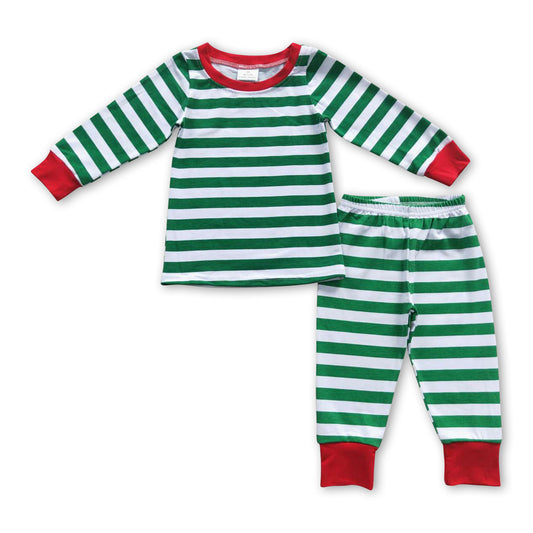 Green stripe kids Christmas pjs