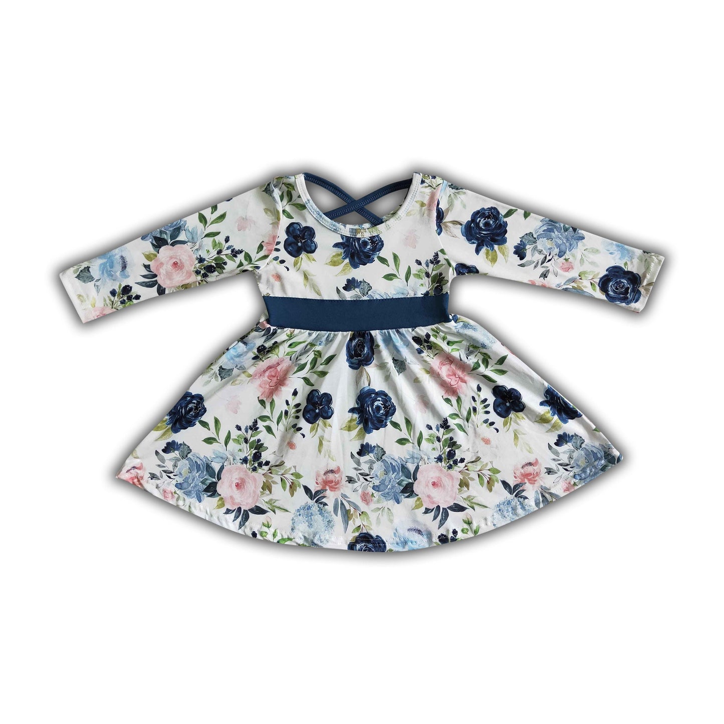 Floral long sleeve twirl girls fall dresses