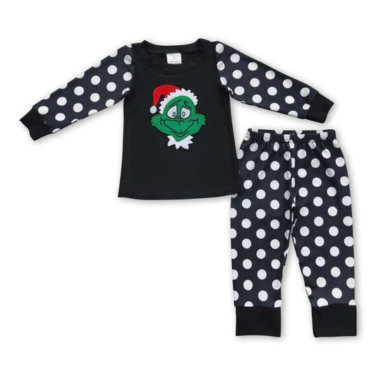 Cute green face applique polka dots Christmas pjs