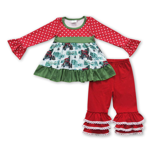 Christmas trucks tunic ruffle pants children clothing girls