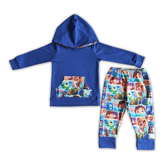 Blue sea cotton hoodie pants boy outfits