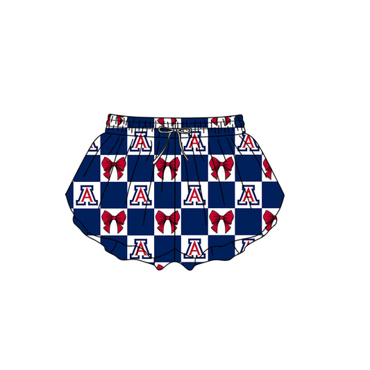 MOQ 5 pcs navy Plaid red bow A kids girls team active summer shorts