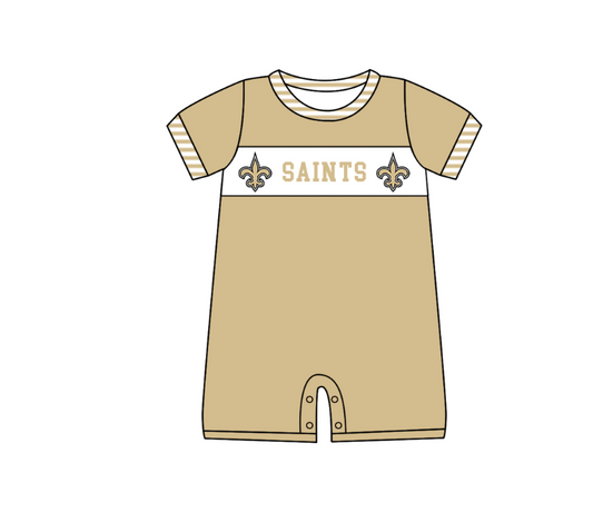 MOQ 5 pcs khaki short sleeves SAINTS baby boys team romper