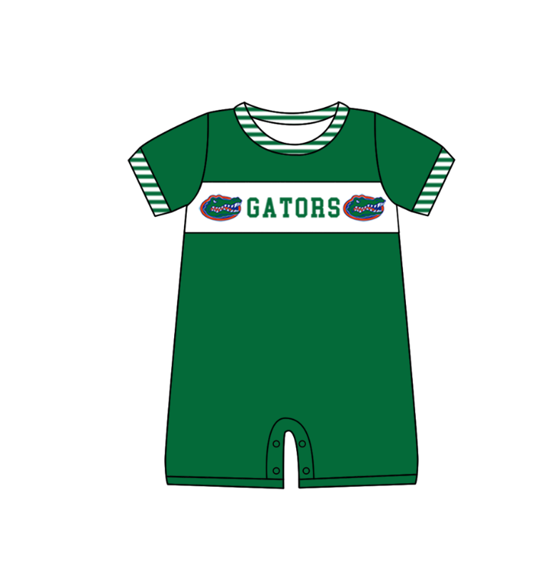 MOQ 5 pcs green short sleeves G baby boys team romper