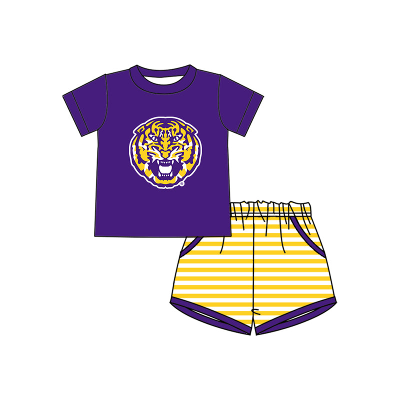 MOQ 5 pcs purple tiger top stripe shorts boys team outfits