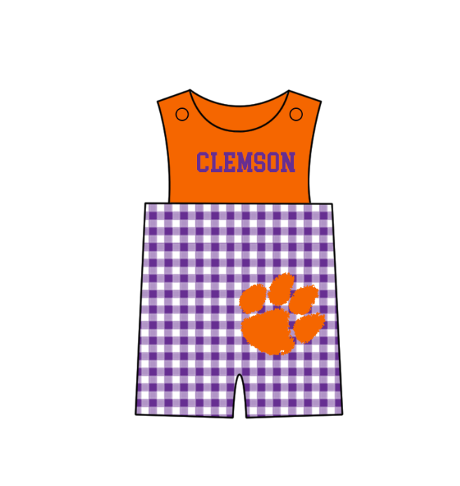 MOQ 5 pcs orange sleeveless C purple plaids baby boys team romper