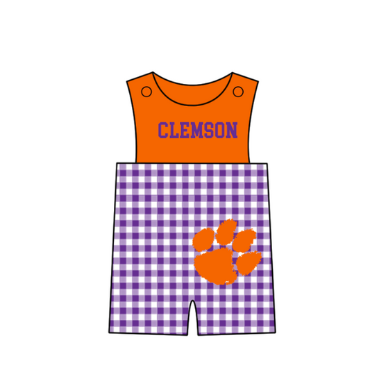 MOQ 5 pcs orange sleeveless C purple plaids baby boys team romper