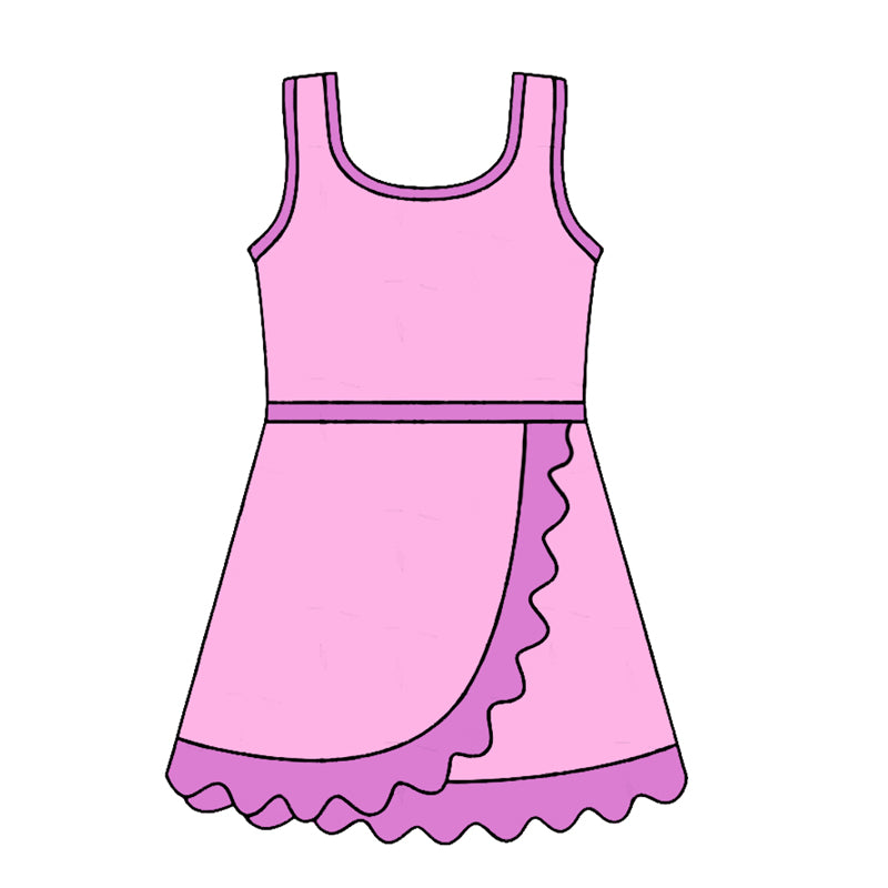 Sleeveless pink scallop princess kids girls athletic dress