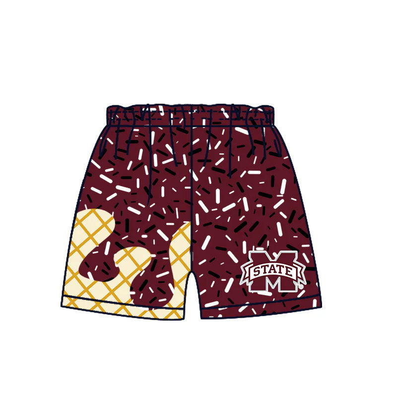 MOQ 3 pcs M maroon ice cream sprinkle boys team shorts