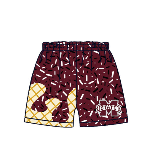 MOQ 3 pcs M maroon ice cream sprinkle boys team shorts