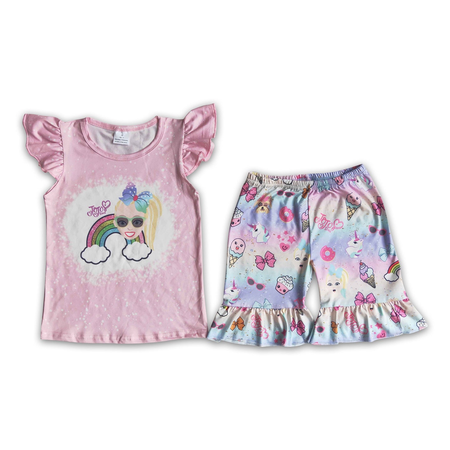 Flutter sleeve rainbow shirt match ice creams shorts girls outfits