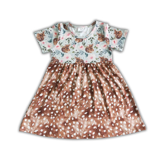 Deer print short sleeve children girls summer dresses