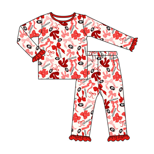 MOQ 3 Long sleeves red G bow kids girls team pajamas
