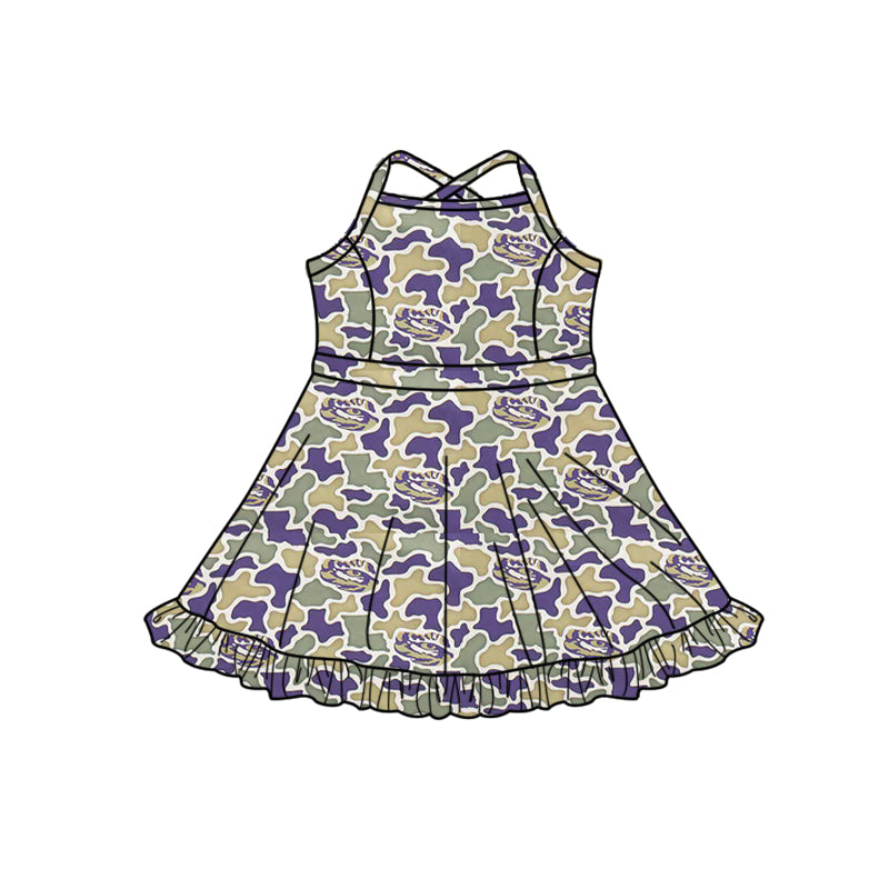 MOQ 5 pcs straps purple camo girls team athletic dress