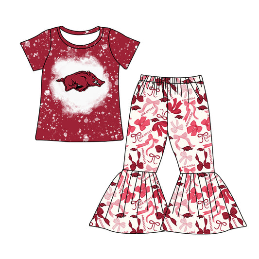 MOQ 3 pcs Bleached hogs top bow pants kids girls team clothes