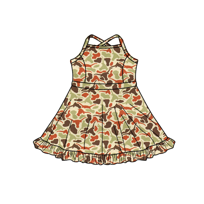 MOQ 5 pcs straps bull skull camo girls team athletic dress