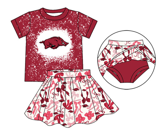 MOQ 3 pcs hogs bleached top bow skirt girls team outfits