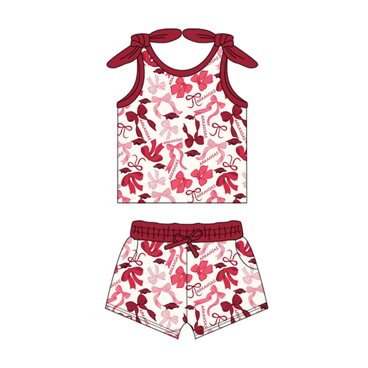 MOQ 3 pcs sleeveless hogs bow top shorts girls team clothes