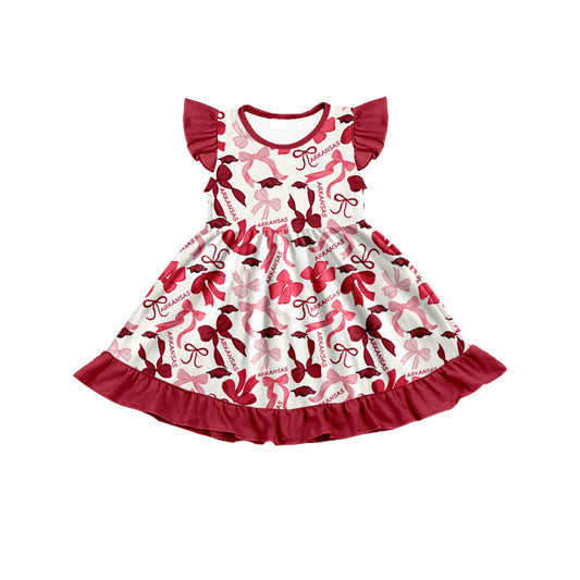 MOQ 3 pcs flutter sleeves hogs bows girls team dress
