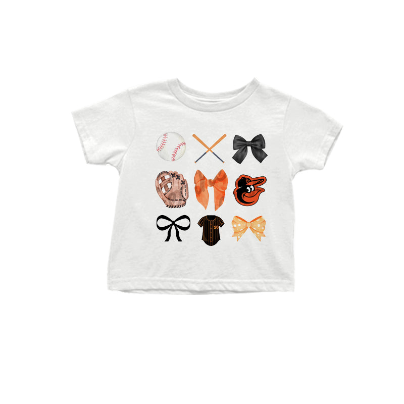 MOQ 3 pcs White black orange bow baseball kids team shirt