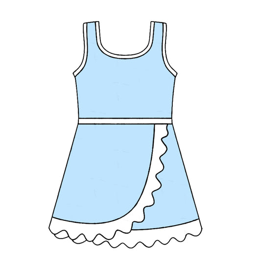 Sleeveless light blue scallop princess kids girls athletic dress