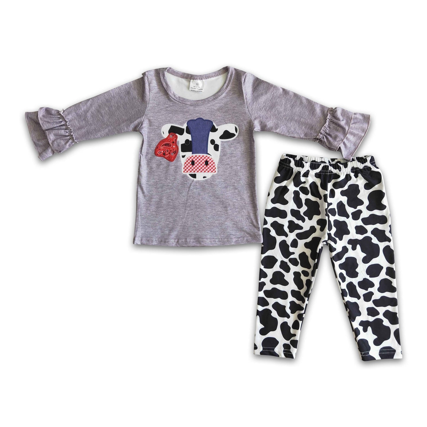 Cow print grey shirt leggings set girls boutique clothing