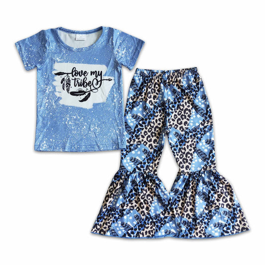 Love my tribe feather shirt leopard pants girls clothing sets