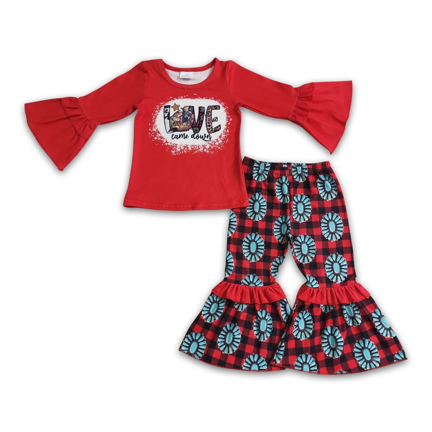 Love came down bleached shirt pants girls western Christmas outfits