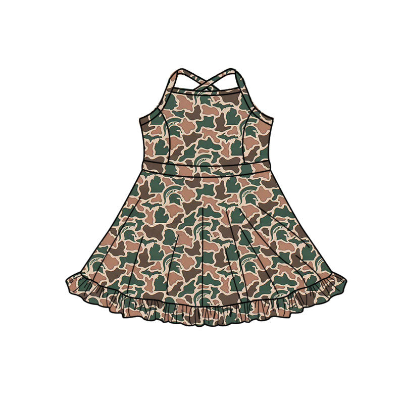 MOQ 5 pcs straps green camo girls team athletic dress