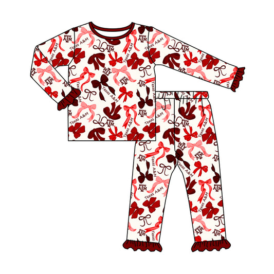 MOQ 3 Long sleeves A T M bow kids girls team pajamas