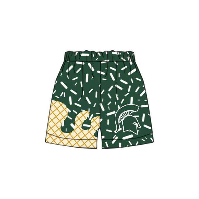 MOQ 3 pcs M green white ice cream sprinkle kids boys team shorts