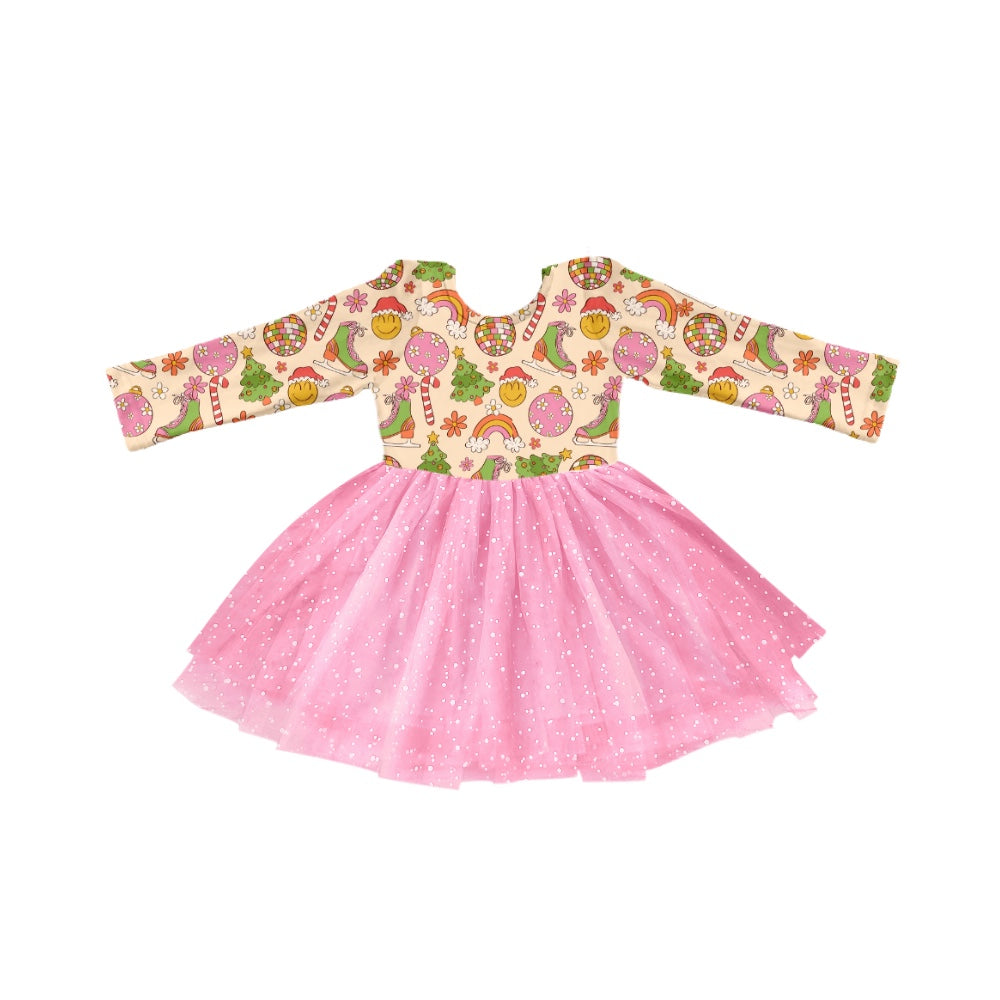 MOQ 5 smile jingle bell Christmas girls tulle dress