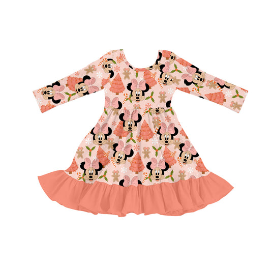 MOQ 5 PCS peach mouse Christmas tree baby girls dress