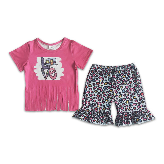 Love camping tassels leopard shorts children clothing