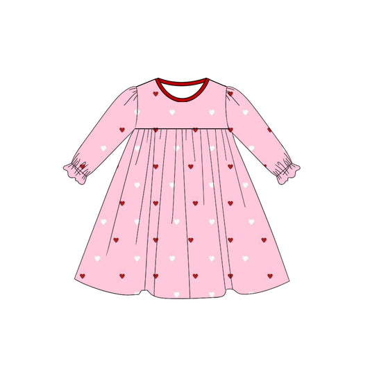 pink heart print long sleeve girl valentine's day dress