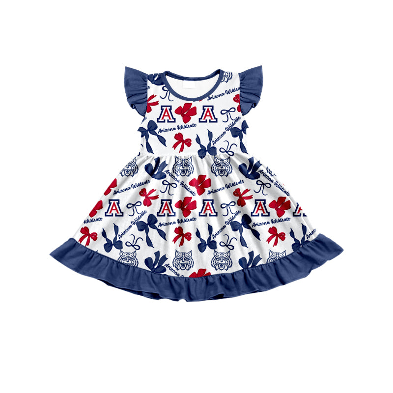 MOQ 3 pcs flutter sleeves A blue bows girls team dress