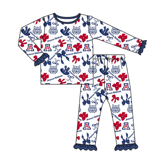MOQ 3 Long sleeves A red blue bow kids girls team pajamas