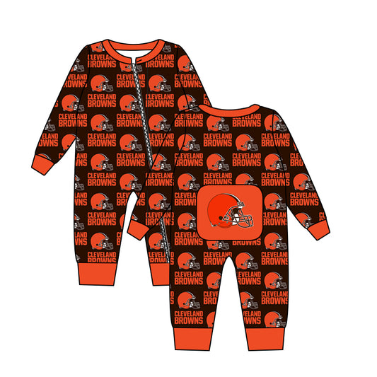 MOQ 3 pcs long sleeves orange black baby team zipper romper