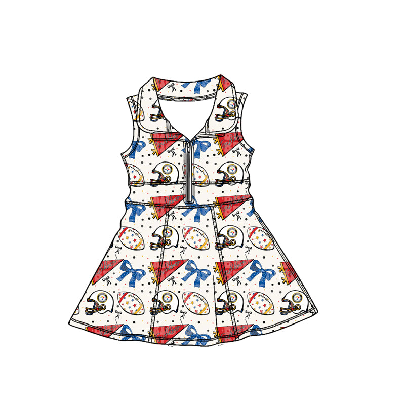 MOQ 5 pcs sleeveless stars bow girls zipper team athletic dress