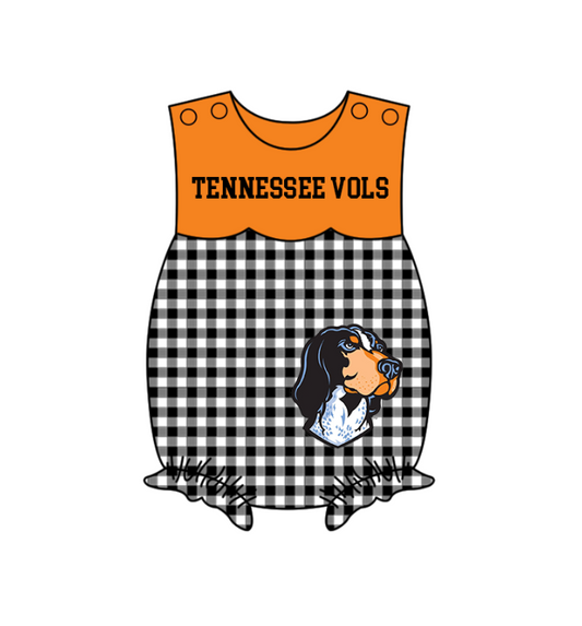 MOQ 5 pcs black plaids sleeveless dog print baby girls team romper