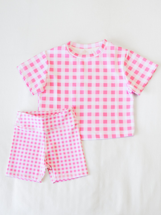 Deadline  June 12 short sleeves pink plaid shorts girls clothes