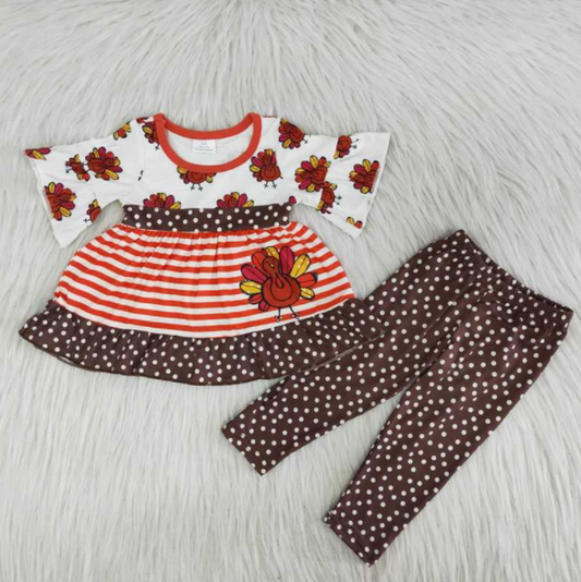 Turkey short sleeves top brown leggings girls Thanksgiving set