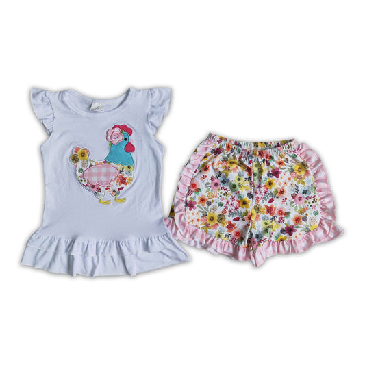 Chicken embroidery kids summer clothing