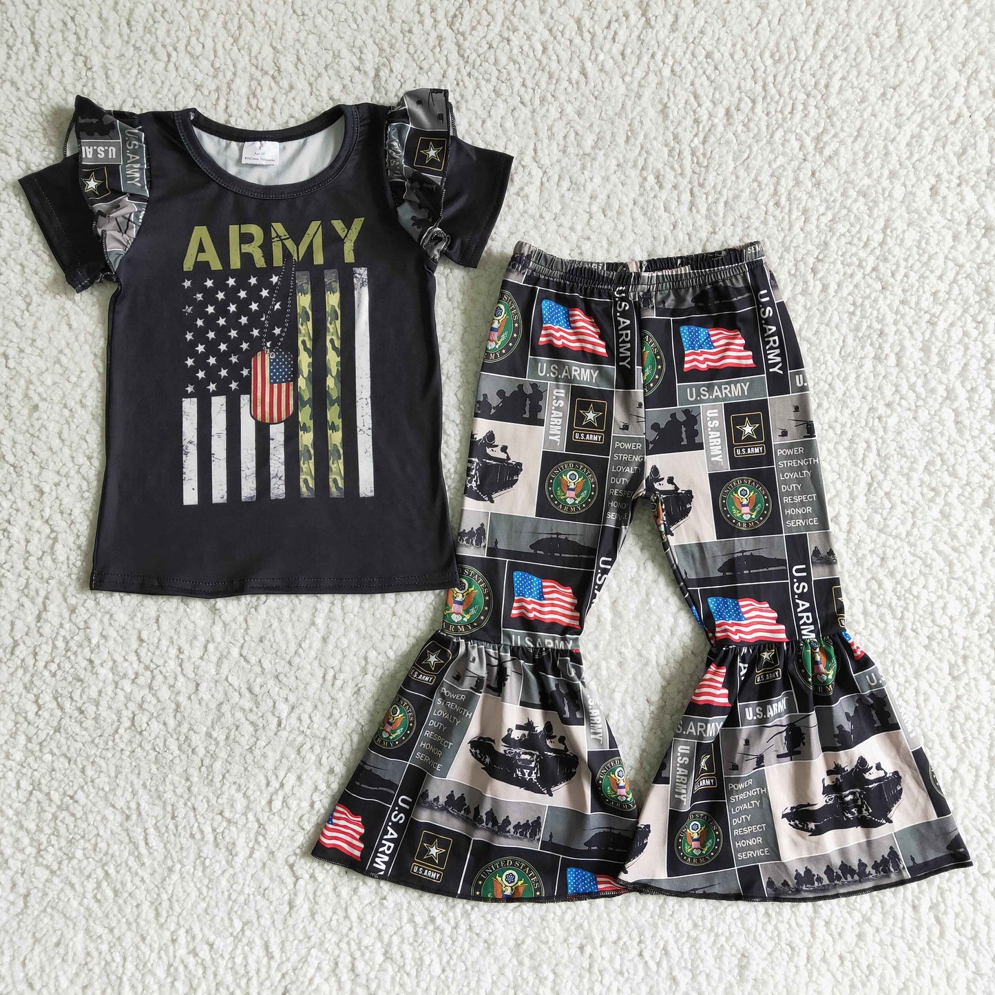 Flag print short sleeve bell bottom pants girls outfits