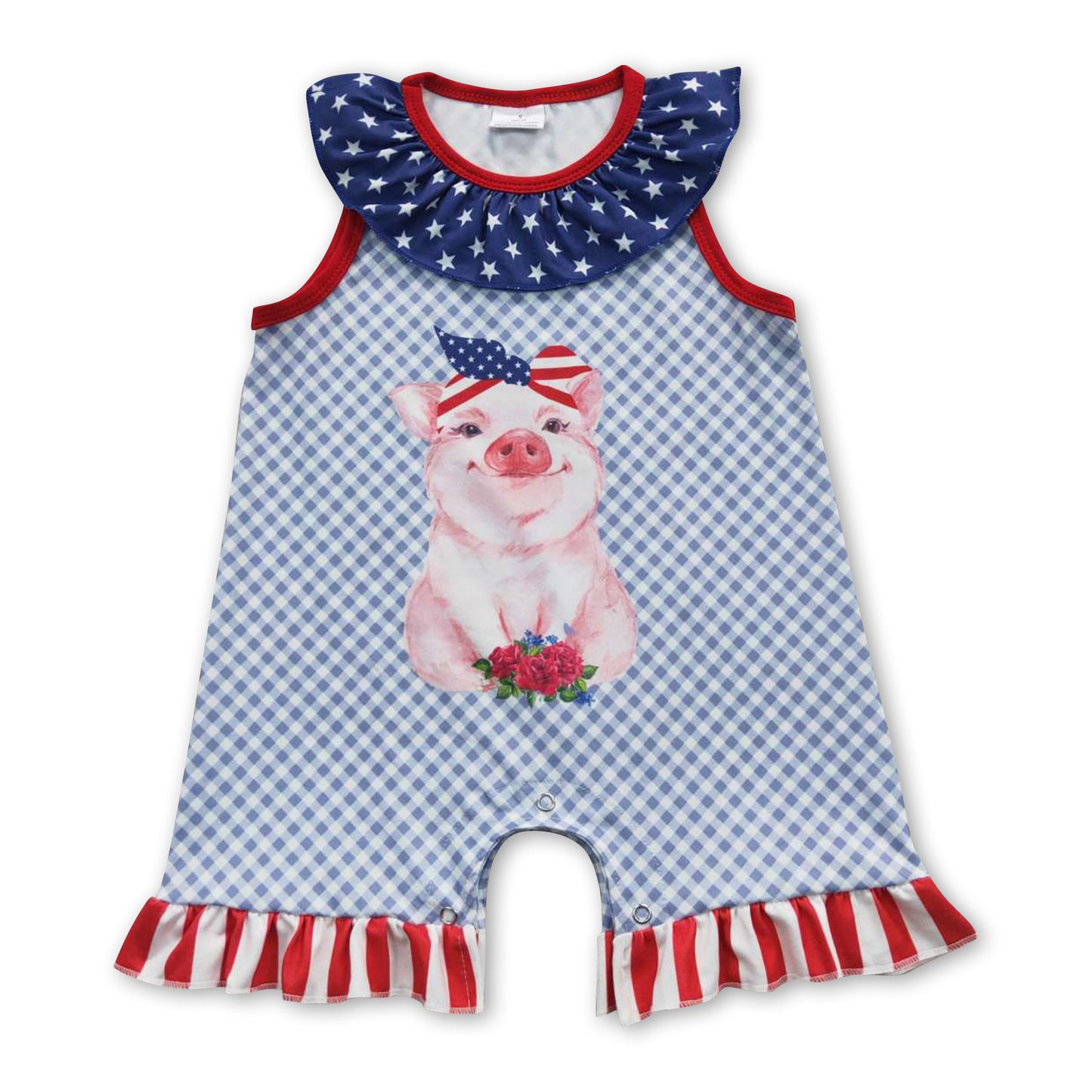 Girl Pig 4th of july Romper