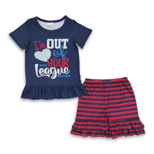 Blue i am out of your league shirt stripe shorts girls baseball clothing