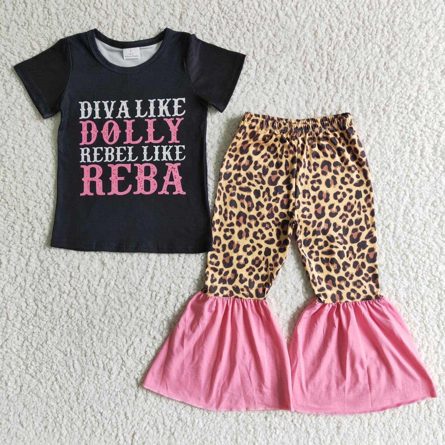 Short sleeve black shirt leopard pants singer girls clothing