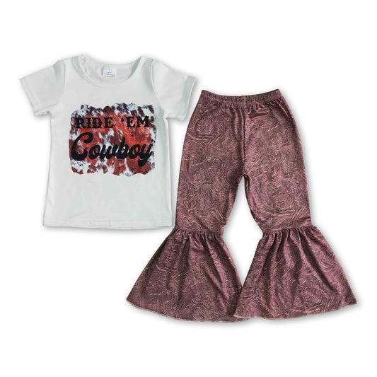 White short sleeves cowboy top pants western girls clothes