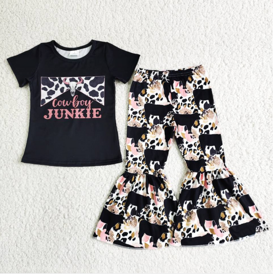 Cowboy black shirt leopard pants girls clothes