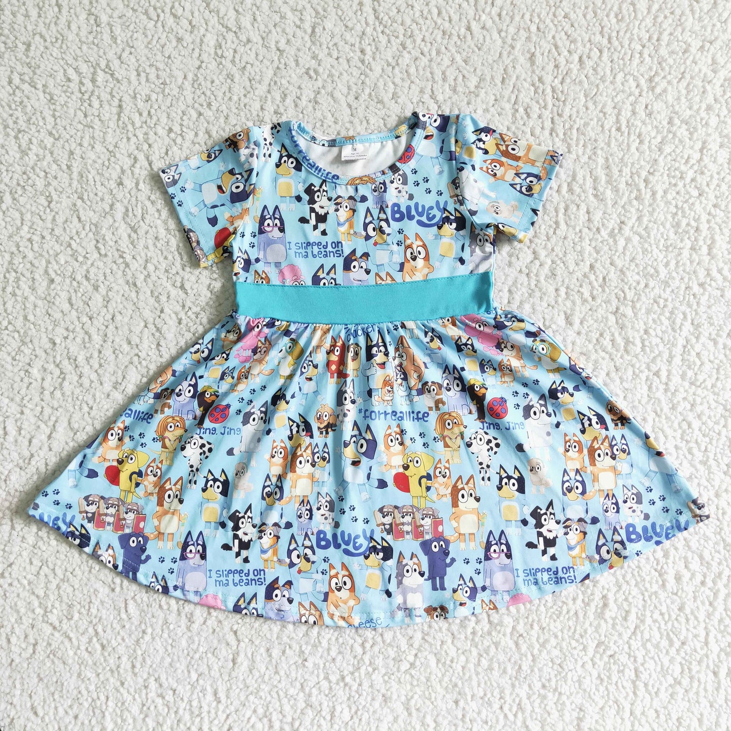 short sleeve blue dog girls dresses